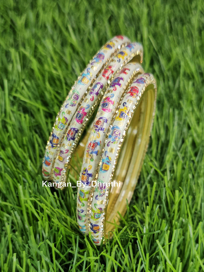 Multicolour Elephant Printed Glass Kada