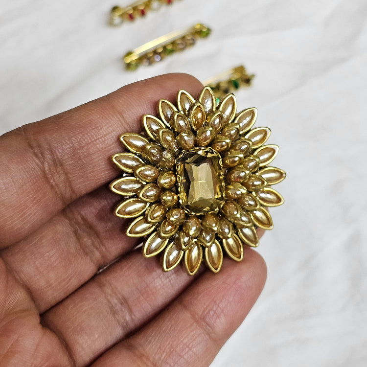 Ceramic Gold Crystal Saree Brooch