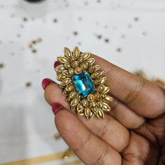 Blue Crystal Saree Pin