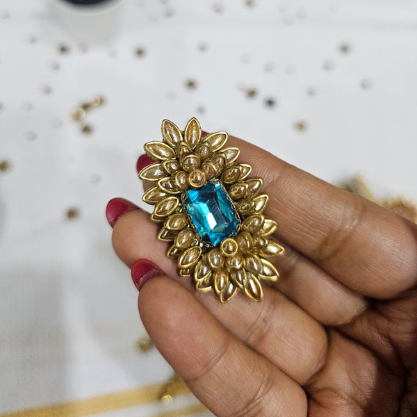 Blue Crystal Saree Pin