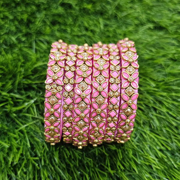 Pink & Gold Stone Bangle set