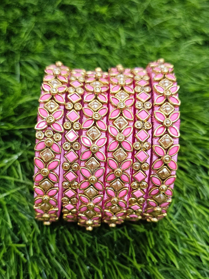 Pink & Gold Stone Bangle set