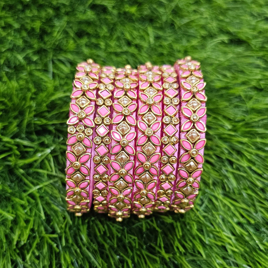 Pink & Gold Stone Bangle set