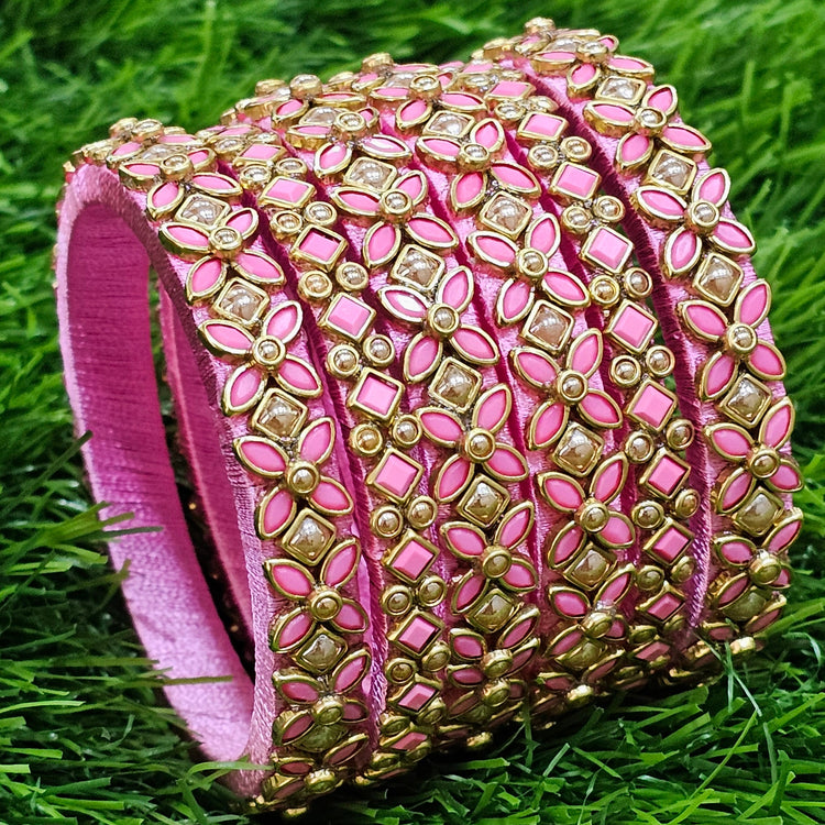 Pink & Gold Stone Bangle set