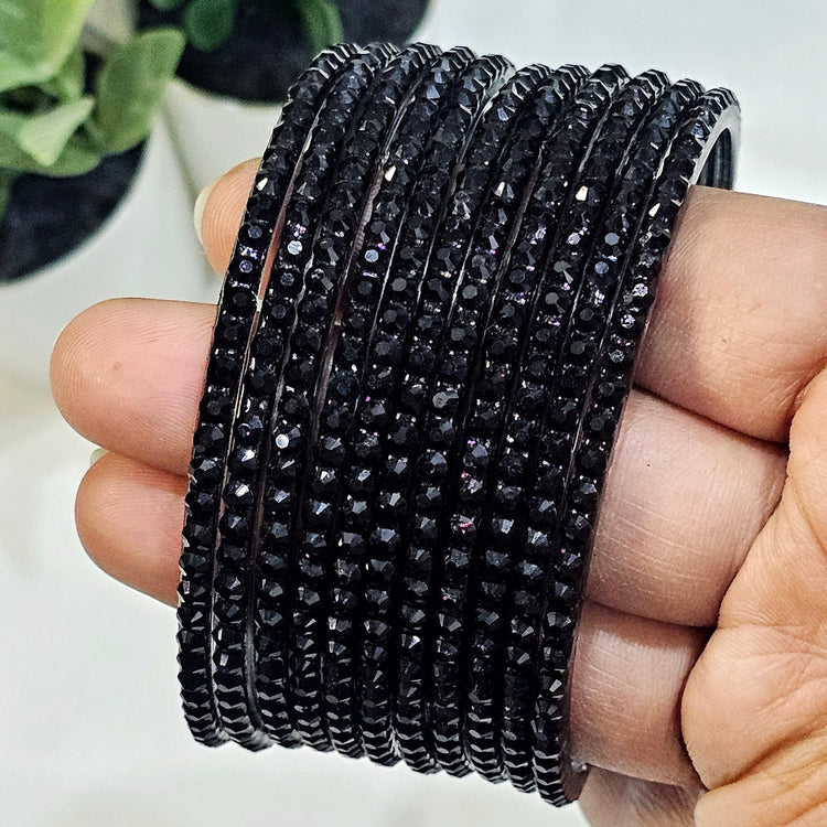 Black Ananya Crystal Glass Bangles