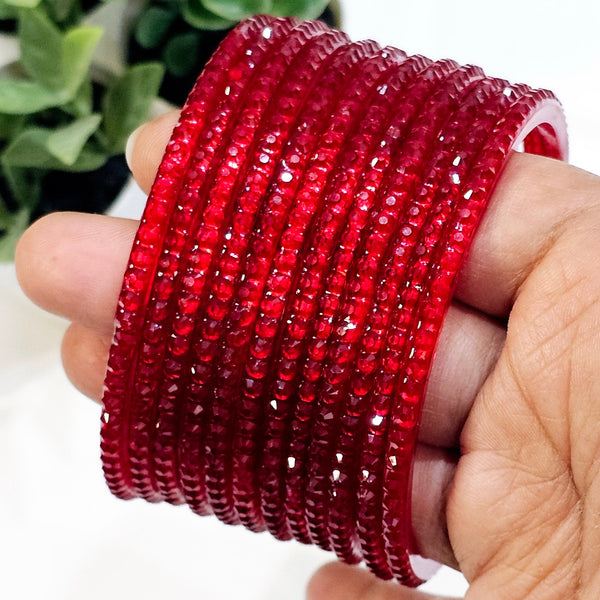 Red Colour Ananya Crystal Glass Bangles