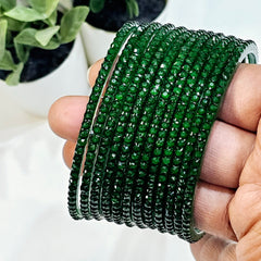 Dark green Ananya Crystal Glass Bangles