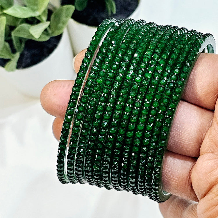 Dark green Ananya Crystal Glass Bangles