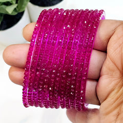 Rani Pink Colour Ananya Crystal Glass Bangles