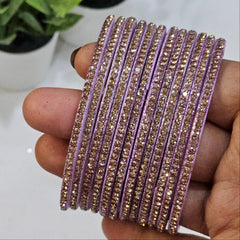 Lavender colour Amulya Stone Glass Bangles