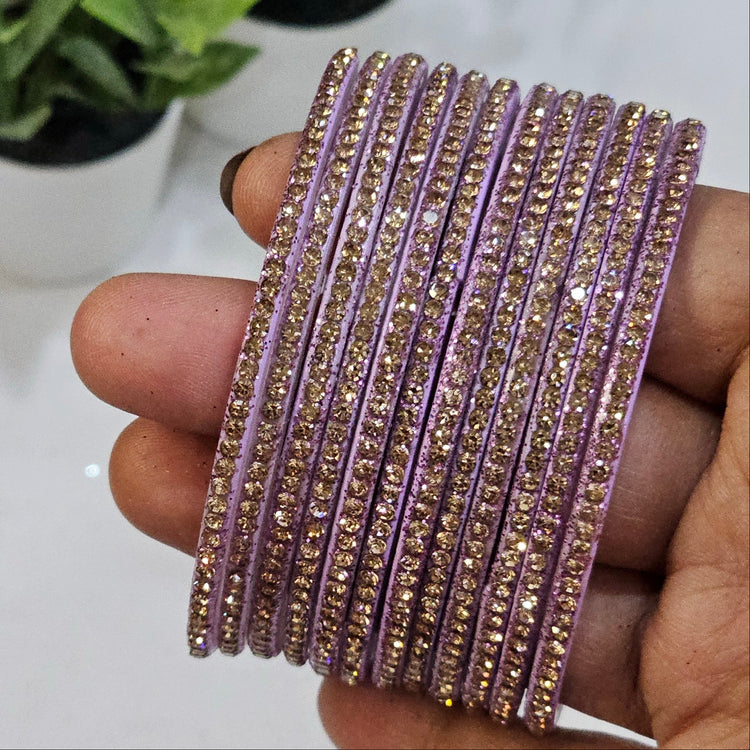 Lavender colour Amulya Stone Glass Bangles