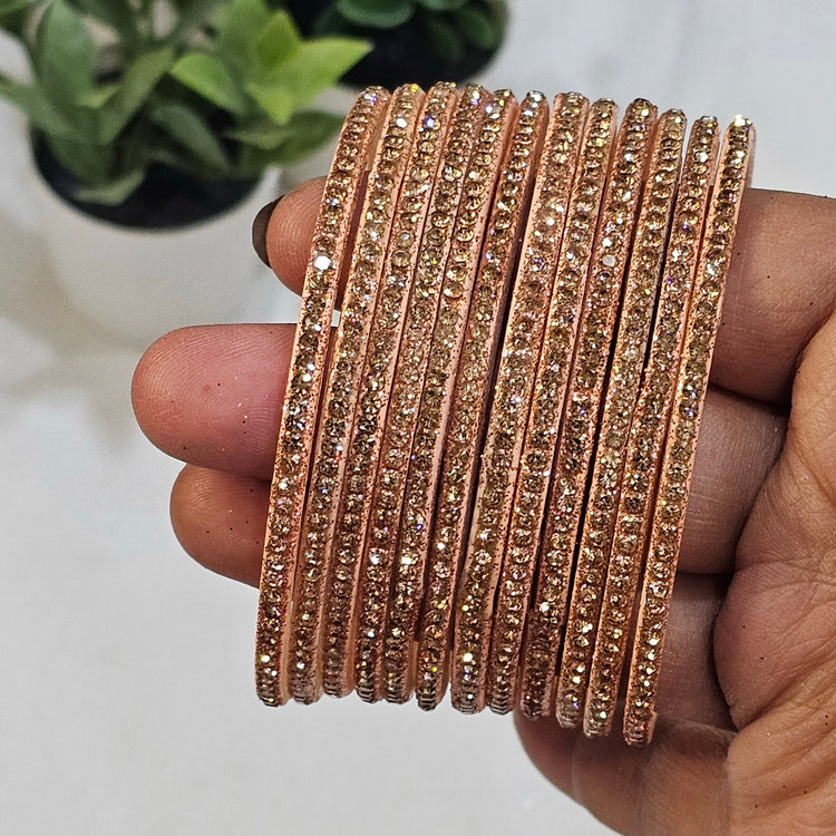 Peach colour Amulya Stone Glass Bangles