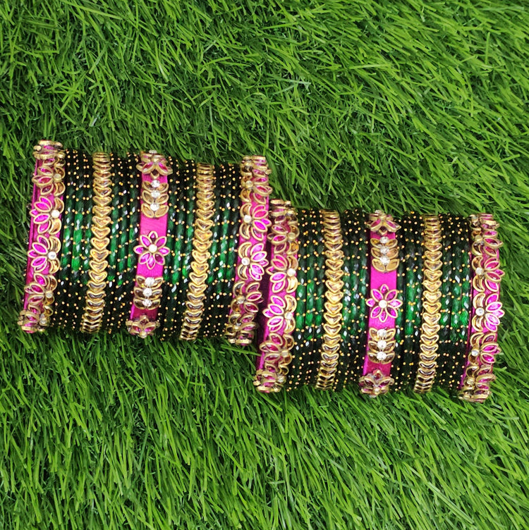 Rani Pink Lotus And Dark Green Floral Set