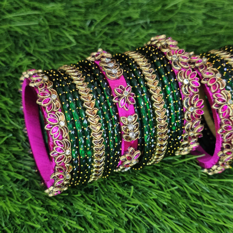 Rani Pink Lotus And Dark Green Floral Set