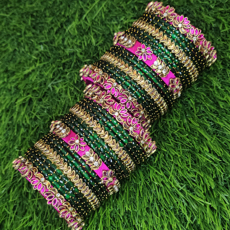 Rani Pink Lotus And Dark Green Floral Set