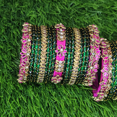 Rani Pink Lotus And Dark Green Floral Set