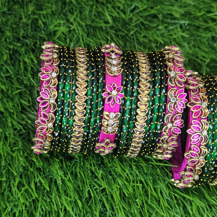 Rani Pink Lotus And Dark Green Floral Set