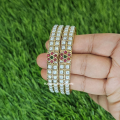 Pearly White & Red Floral Motif Gold Imitation Bangles