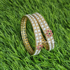 Pearly White & Red Floral Motif Gold Imitation Bangles
