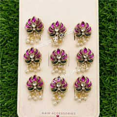 Rani Pink Floral Bridal Hair Pins