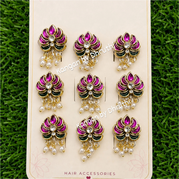 Rani Pink Floral Bridal Hair Pins