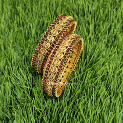 Antic Gold Lakshmi with Red and Green stones- Gold Plated Kada Bangles1