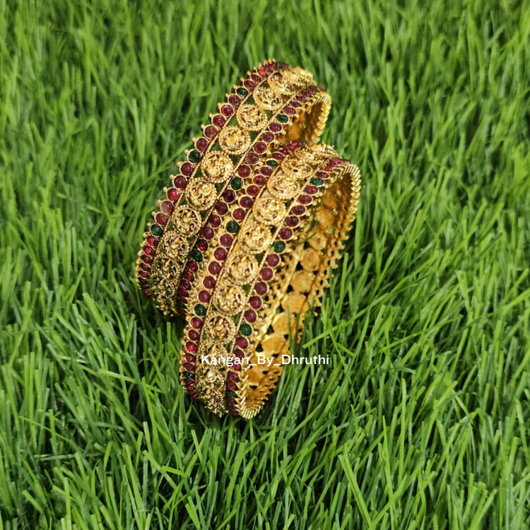 Antic Gold Lakshmi with Red and Green stones- Gold Plated Kada Bangles1