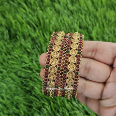 Antic Gold Lakshmi with Red and Green stones- Gold Plated Kada Bangles4