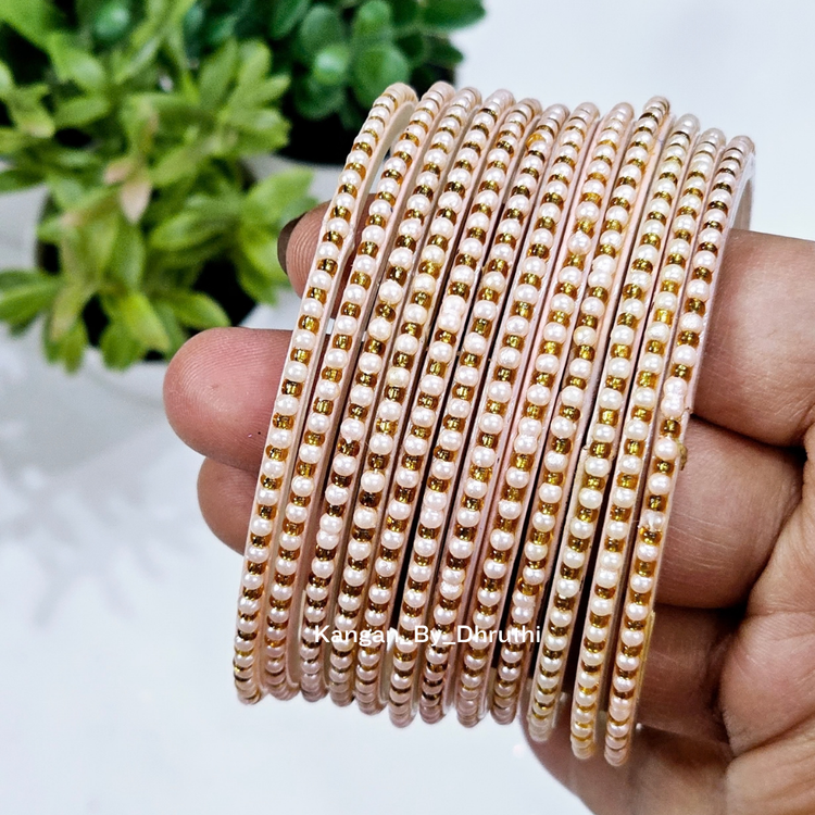 Baby Pink Colour Tara Pearl Glass Bangles1