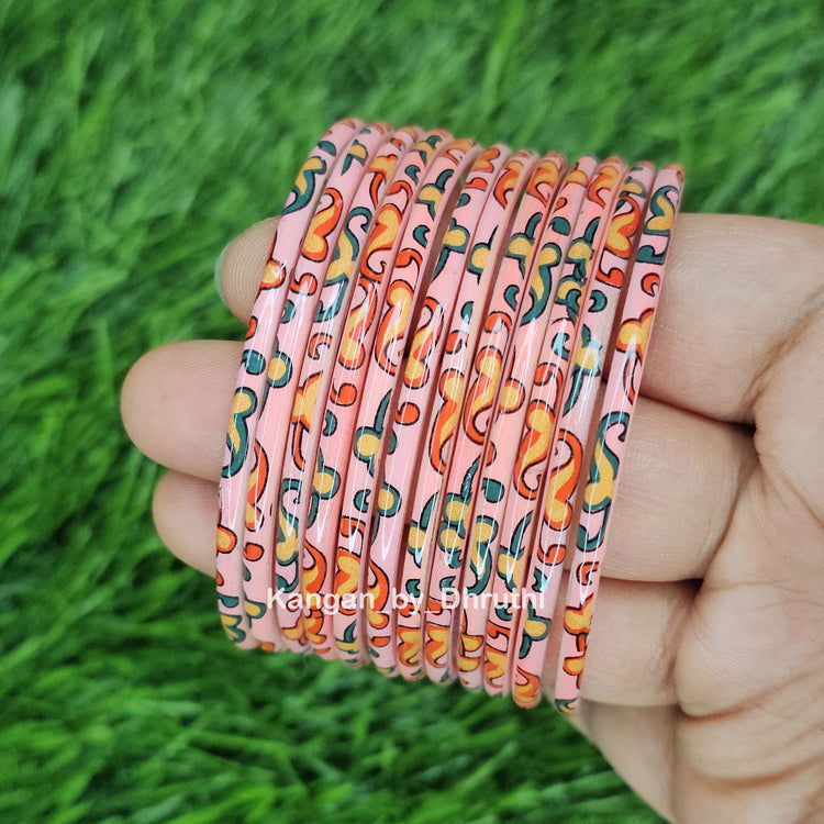 Baby Pink Raaga Printed Glass Bangles
