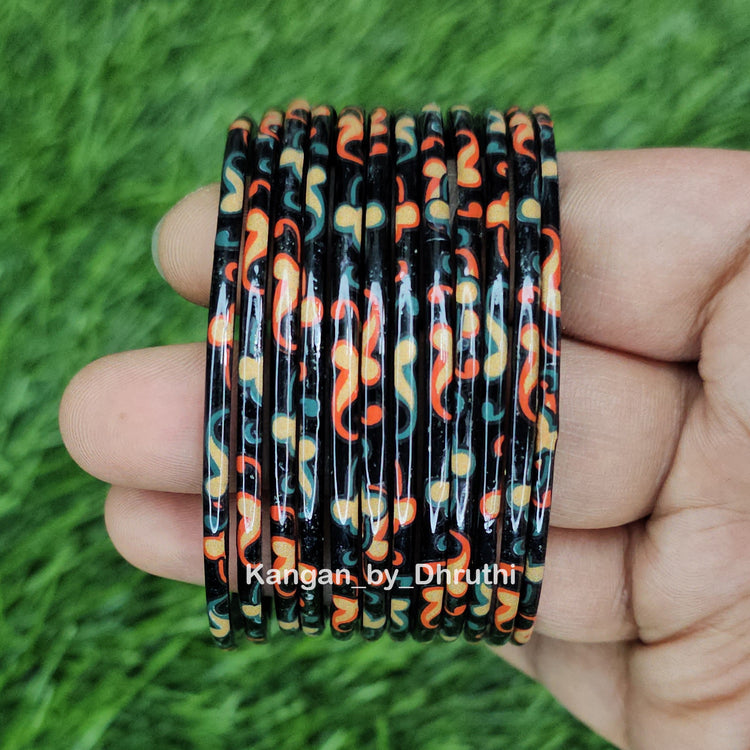 Black Raaga Printed Glass Bangles