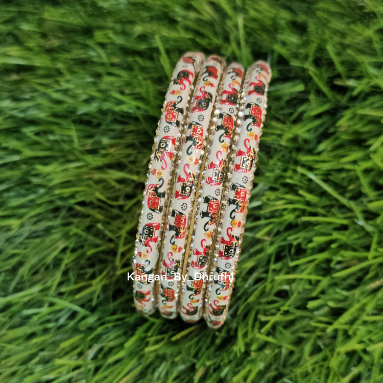 Black&Red Elephant Printed Glass Kada3