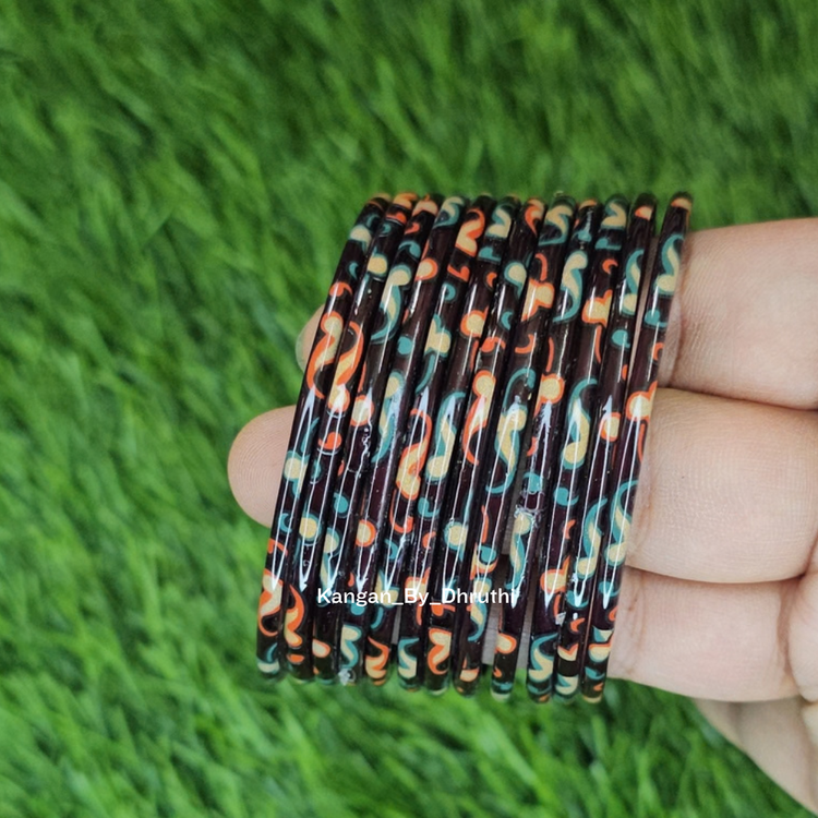 Brown Raaga Printed Glass Bangles