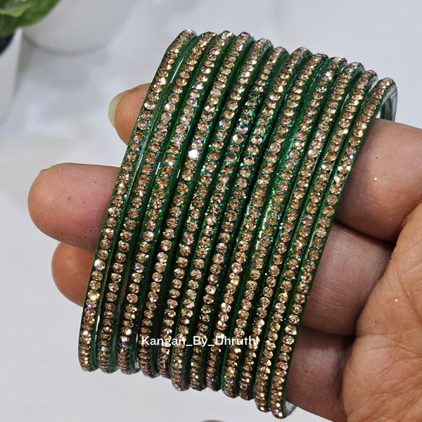 DarkGreen Colour Amulya Stone Glass Bangles