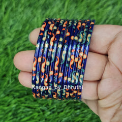 Dark Blue Raaga Printed Glass Bangles