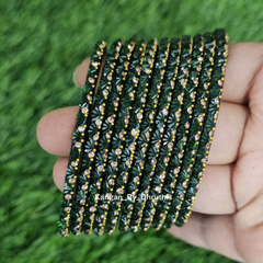 Dark Bottle Green Colour Thaamara Lotus Glass Bangles