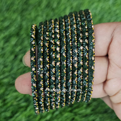Dark Bottle Green Colour Thaamara Lotus Glass Bangles1