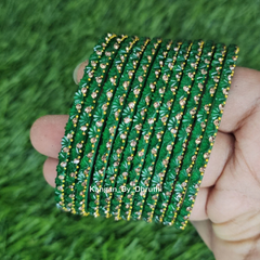 Dark Green Colour Thaamara Lotus Glass Bangles1