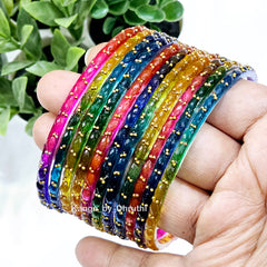 Dark Multicolour Raindrop Glass Bangles