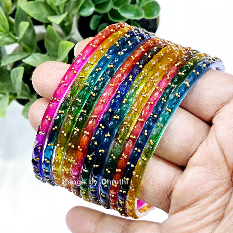 Dark Multicolour Raindrop Glass Bangles