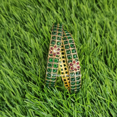 Emerald Green & Red Floral Motif Gold Imitation Bangles
