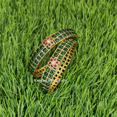 Emerald Green & Red Floral Motif Gold Imitation Bangles2