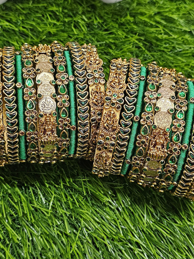 Ganesha charm & Lakshmi Coin Bangle Green Set