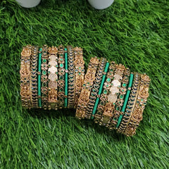 Ganesha charm & Lakshmi Coin Bangle Green Set