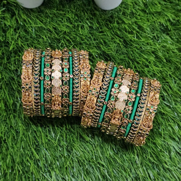 Ganesha charm & Lakshmi Coin Bangle Green Set