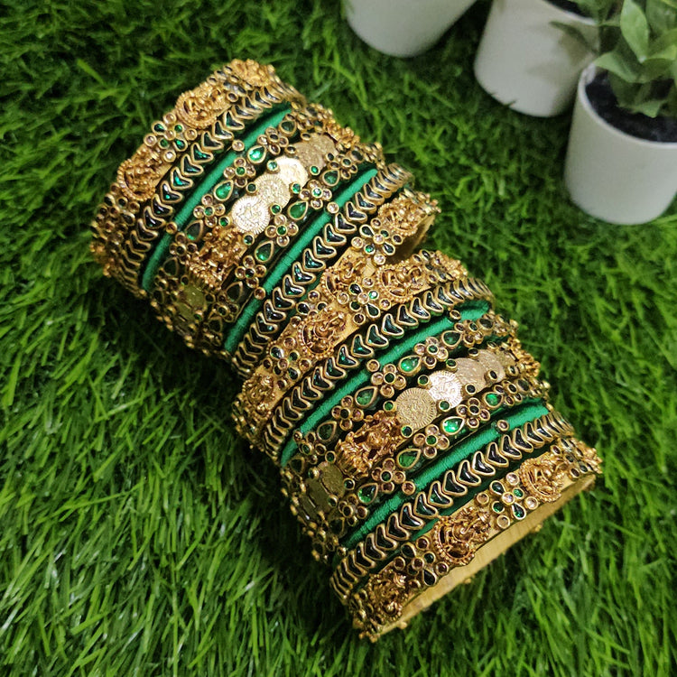 Ganesha charm & Lakshmi Coin Bangle Green Set