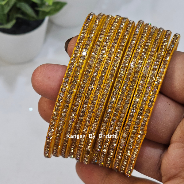 Haldi Colour Amulya Stone Glass Bangles