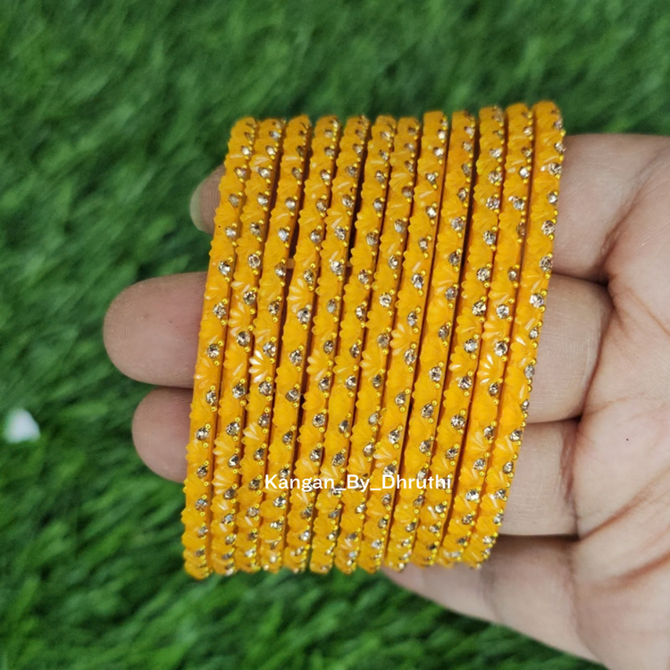 Haldi Yellow Colour Thaamara Lotus Glass Bangles