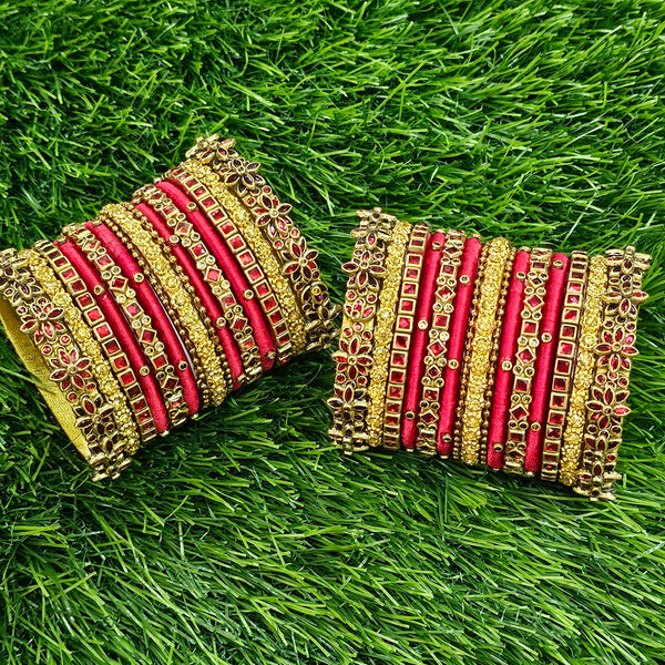 Kadamba Red & Gold Silk Thread Bangle set