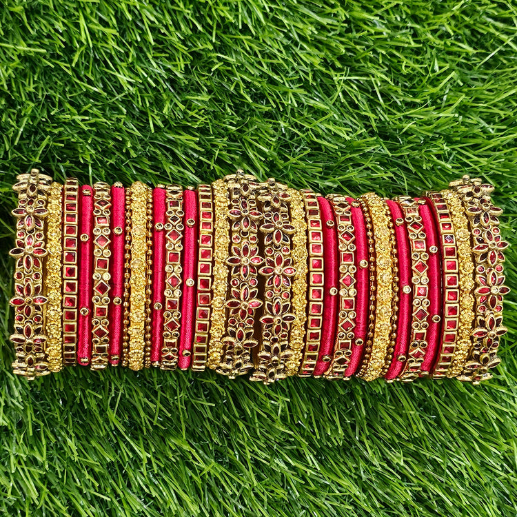 Thread Bangle Red Kadamba Red & Gold Silk Thread Bangle set – Kangan by Dhruthi